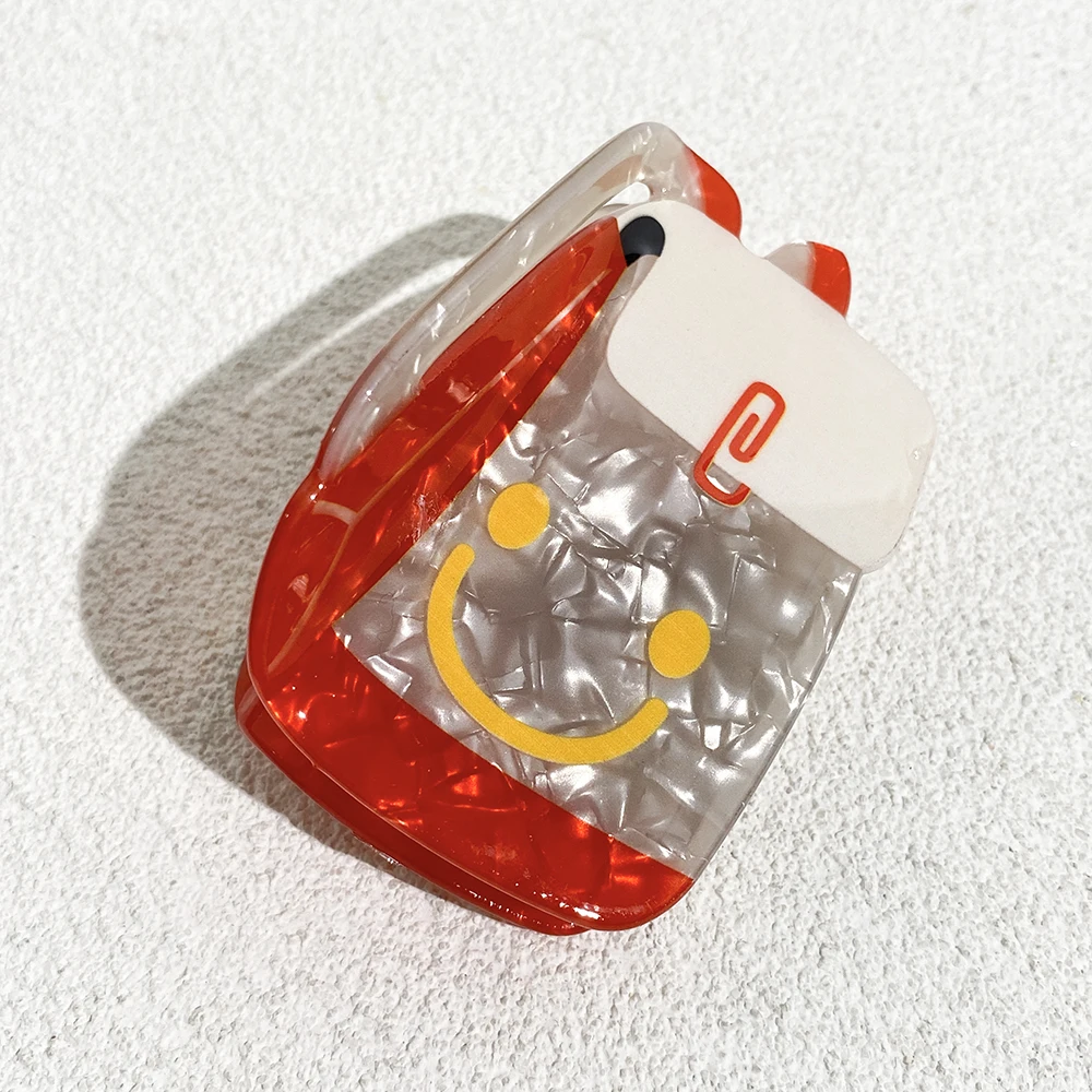 

Cartoon Acrylic Backpack Shape Print Hair Clip Clip For Women Girls New Oversize Geometric No Slip Clamp Accessories Tool