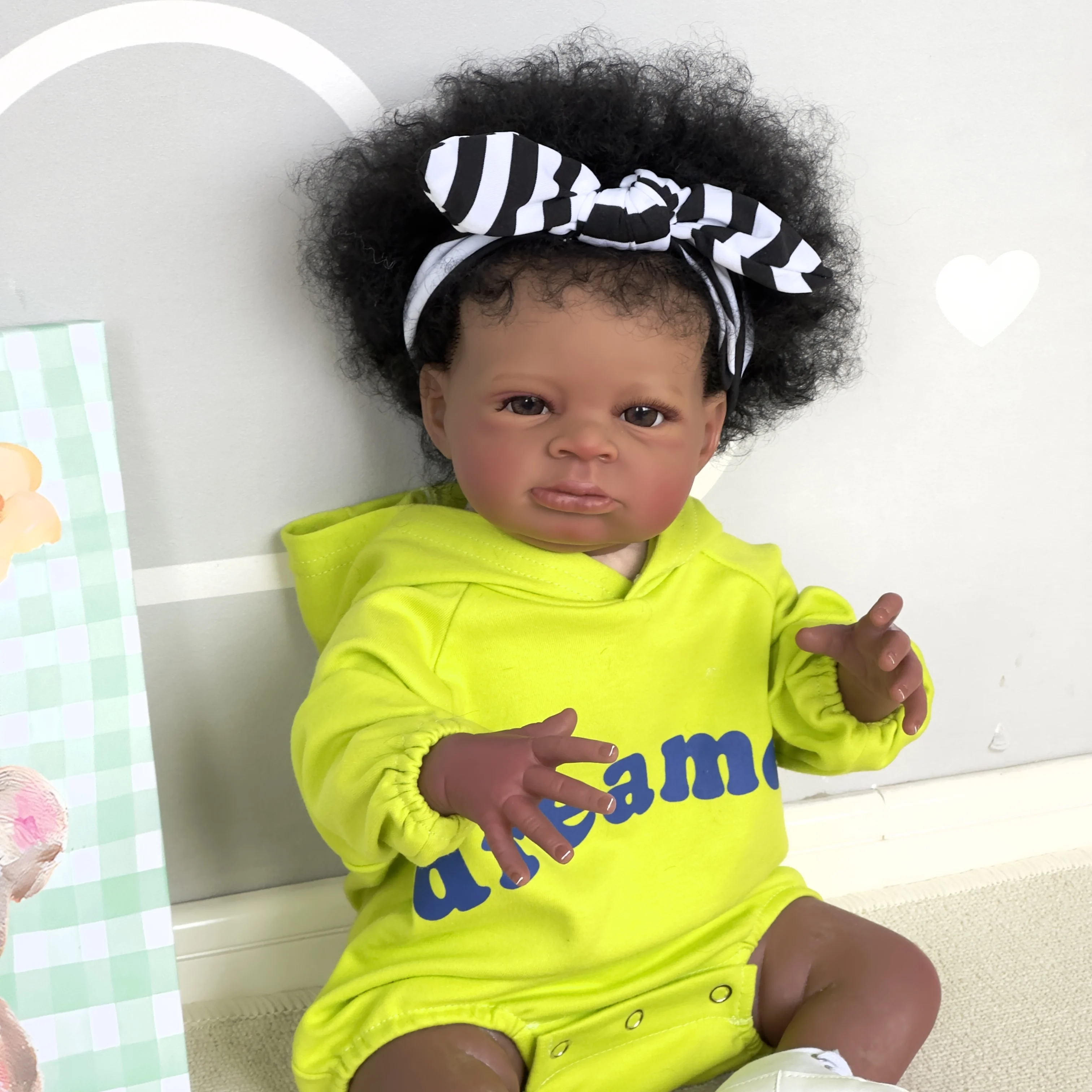 

20inch Lanny Reborn Baby Doll Dark Brown Skin Handmade 3D Skin Lifelike Silicone Baby Collectible Art Doll Gift