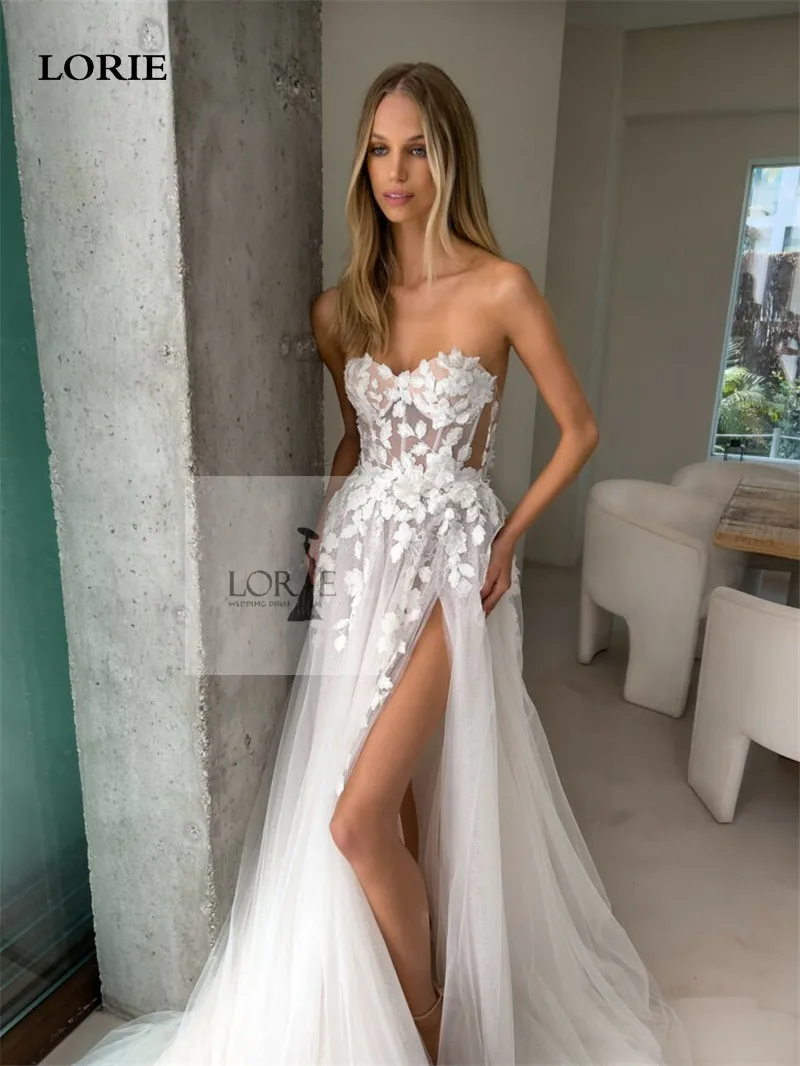 LORIE Sexy Lace Wedding Dresses A Line Sweetheart Neck Corset Bride Dress Side Split Wedding Gowns 2023