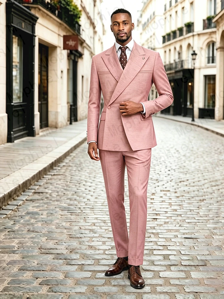 Mophiel Wedding Men's Suits for Man Peaked Lapel One Button Khaki Prom Party Slim Fit Business Blazer Jacket+Pants Customized