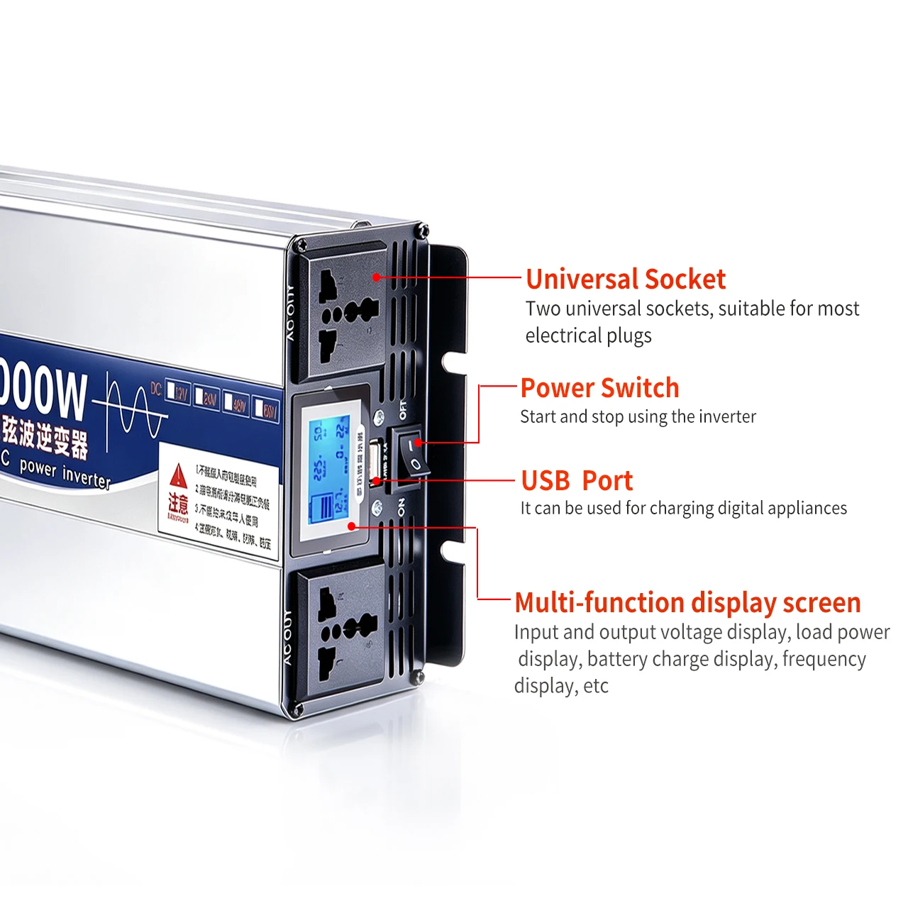 Inverter 12V 24V To AC 110V 220V5000W  6000W 8000W 12000W Pure Sine Wave Inverter Solar Car Charger Power Supply for Home And RV