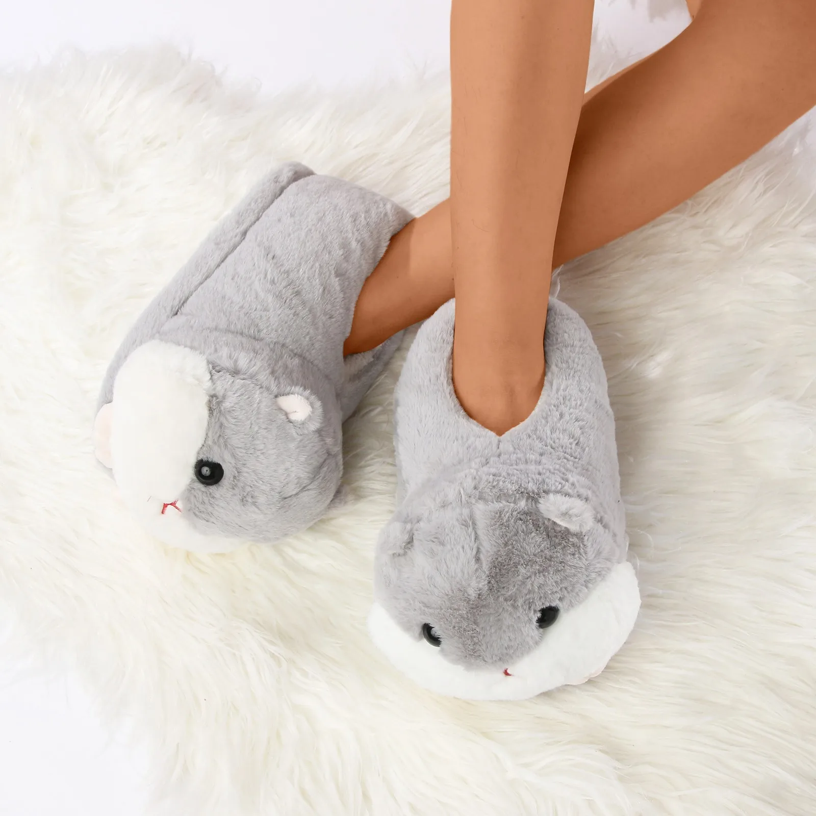 Cartoon Warm Winter Slippers Kawaii Hamster Unicorn Plush Shoes Soft Sole Flat Home Cotton Shoes Girl Women Floor Mute Non-slip