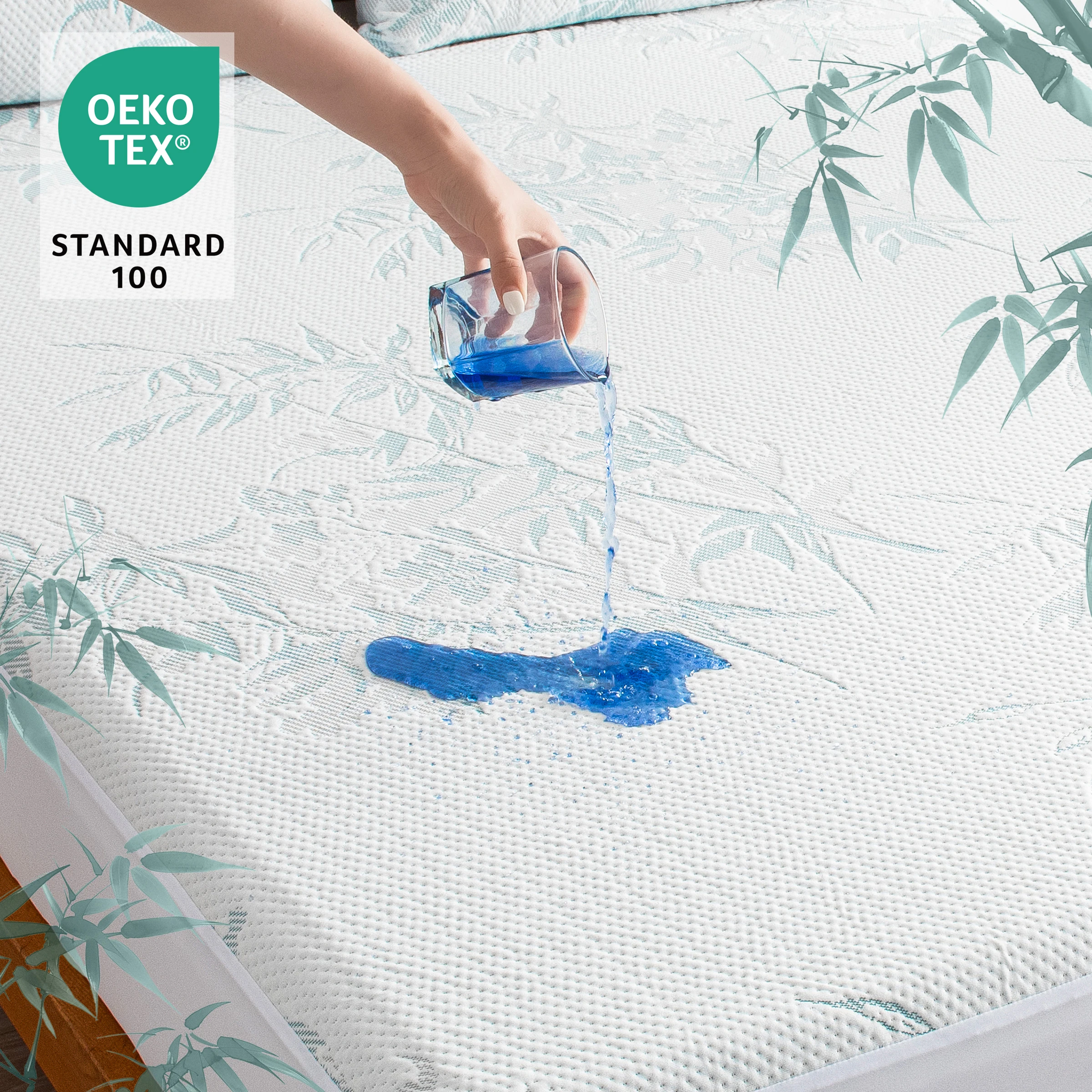 1pc Lavender Pattern Mattress Protector - Bamboo Fiber, 100% Waterproof And Stain Proof, Fitted Sheet with PU Lining