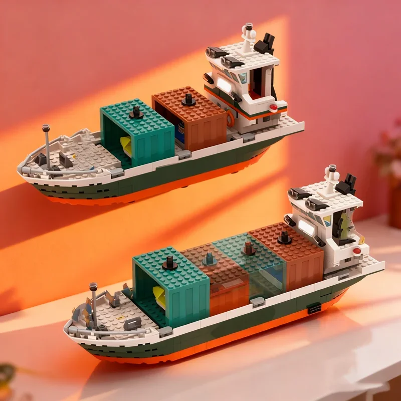 

406pcs MOC Cargo Ship Upgrade 2 Containers No Extra Model Building toy blocks Assemble Christmas gift idea Education Brick Kids