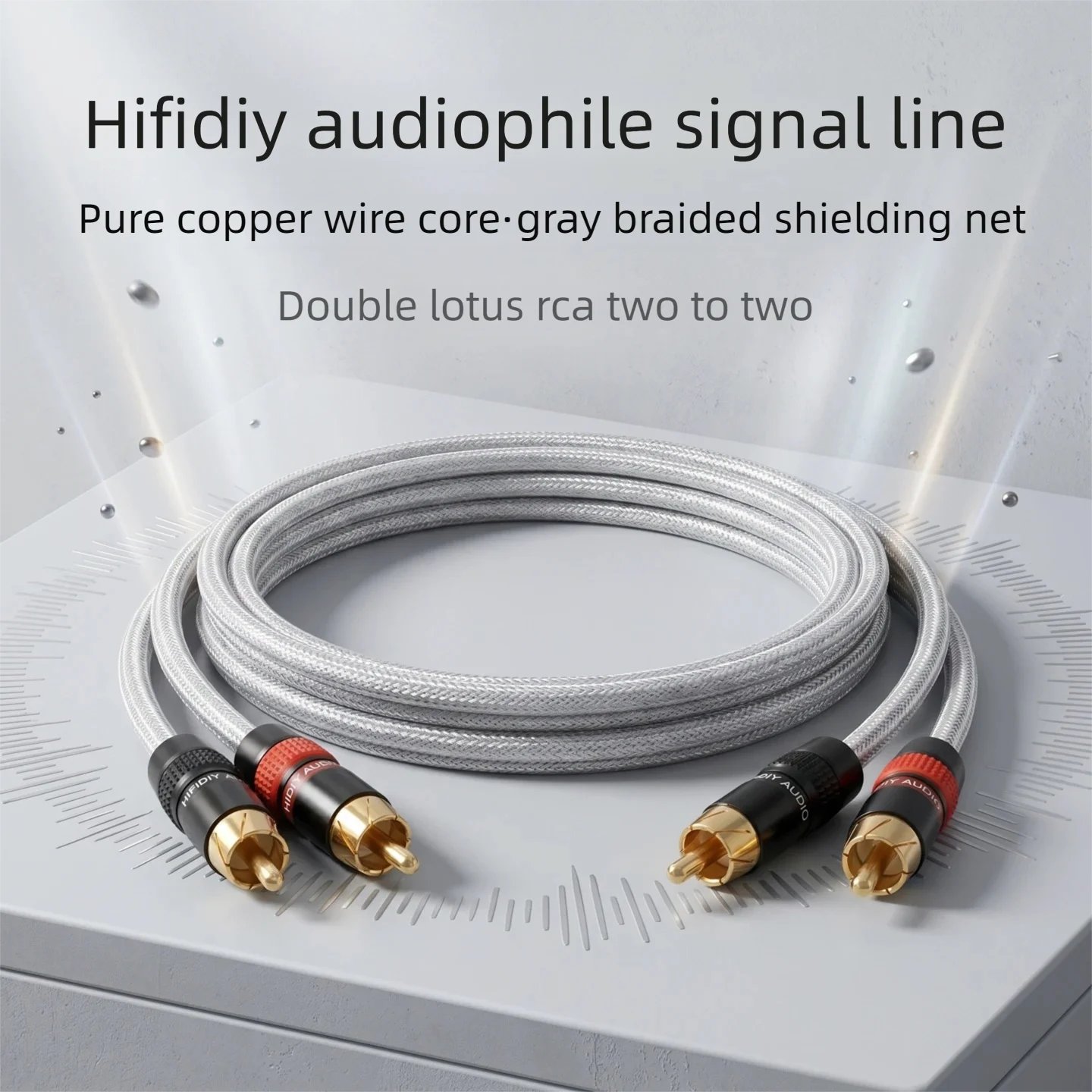 DIYLIVE 6N OFC Oxygen-Free Copper High-Fidelity Audio Signal Cable Thickened Double Lotus Head RCA Two-to-Two Pure Copper Cable
