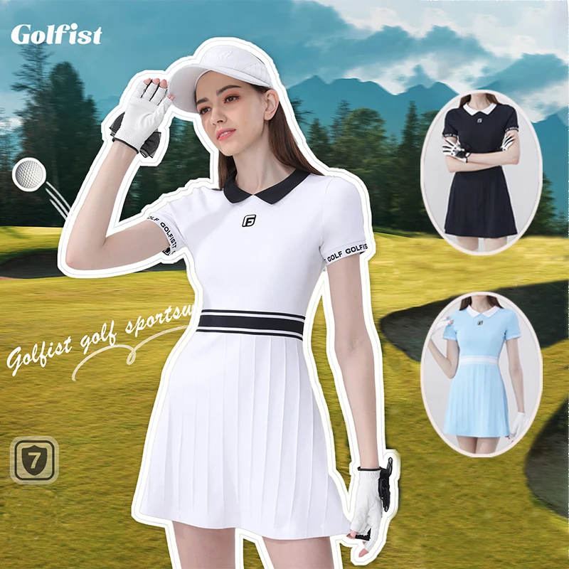 

Golfist Golf Sport Dresses with Shorts Women Short Sleeve Golf Tennis Outfits Dress Ladies Knitted Athletic Training Skirts S-XL