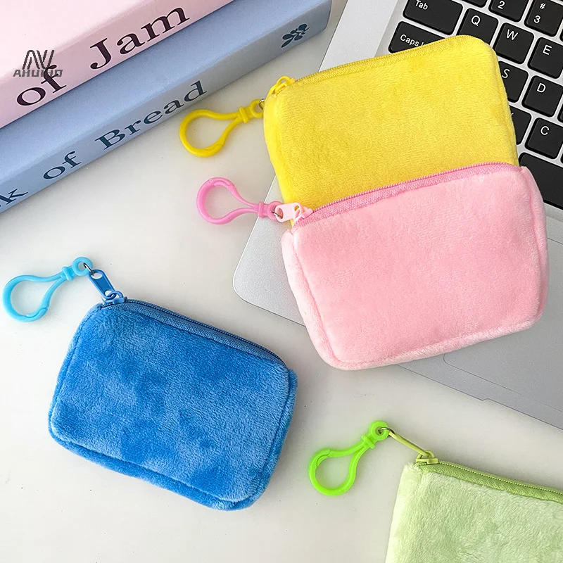 Cartoon Simple Mini Square Coin Purse Cute Card Package Portable Zero Wallet Fashion Solid Color Headphone Bag Pendant Gifts