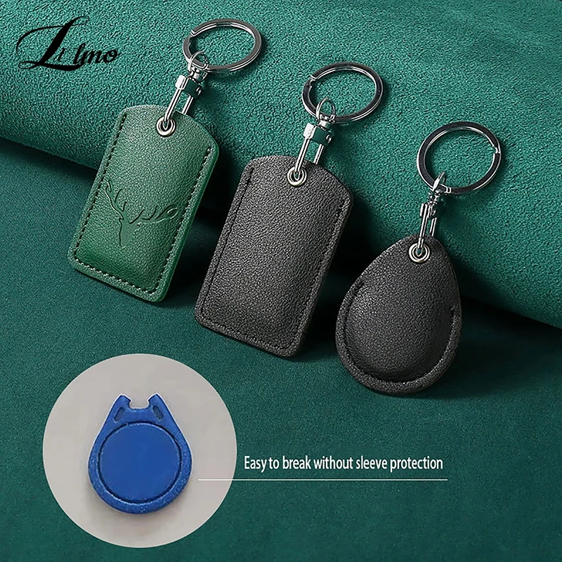 Leather Card Holder Keychain Key Ring Door Lock Access Tags ID Card Case Keychain Access Card Bag Key Tag Ring