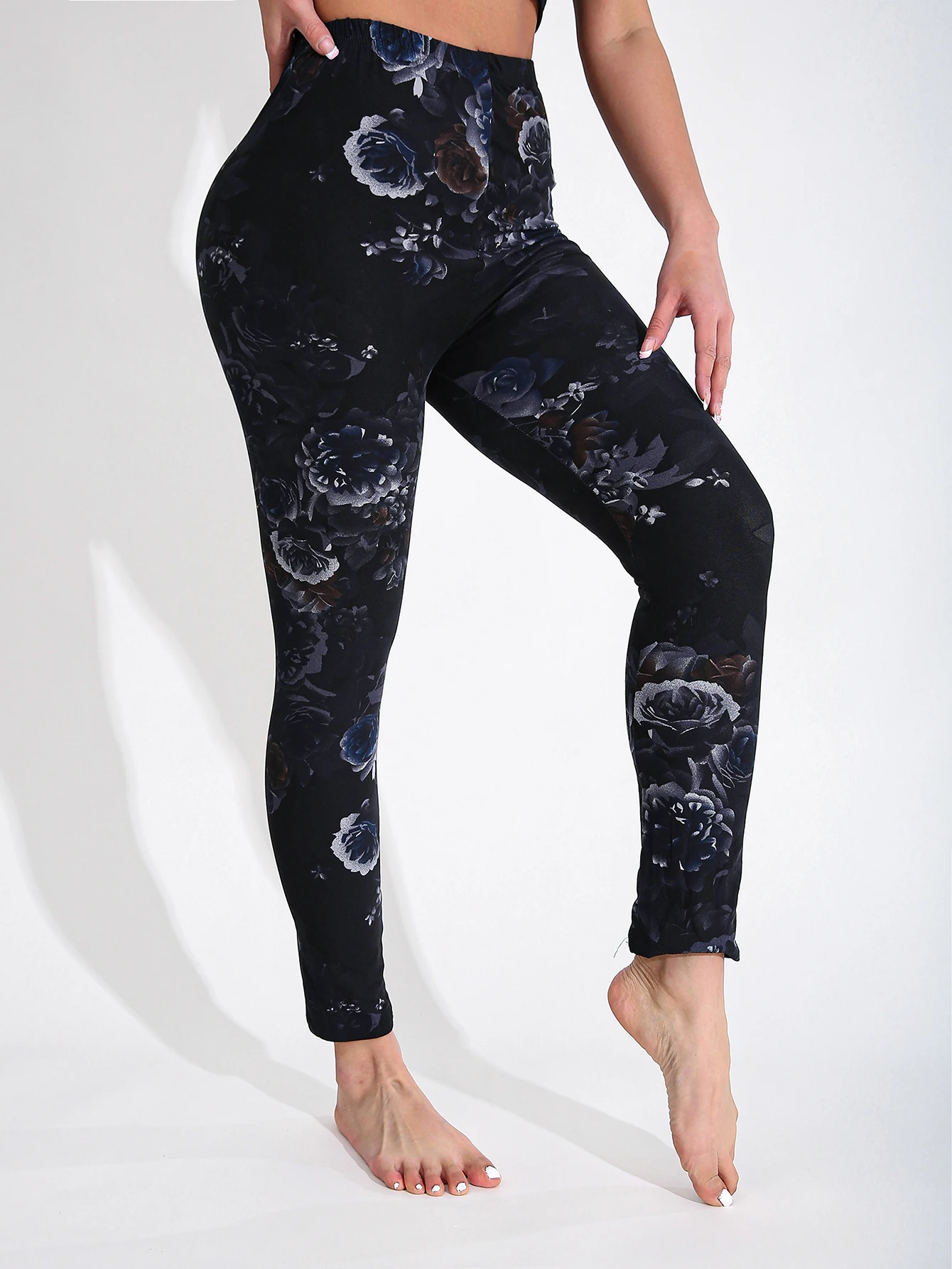 Frühling Herbst Mode Lässig frauen Hohe Elastizität Legging Dunkle Blume Muster Fitness Sport Sexy Yoga Hosen