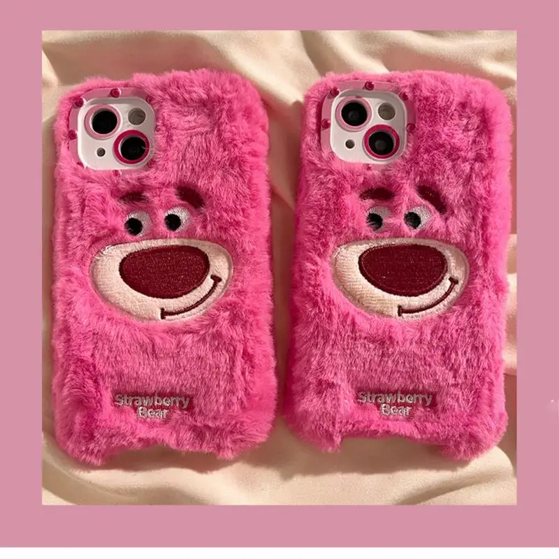 Ins nowy Kawaii Disney Lotso różowy pluszowy miś truskawkowy kreskówka Anime etui na Iphone dziewczynka zabawka prezent Iphone14Promax13 12 11-8 Plus