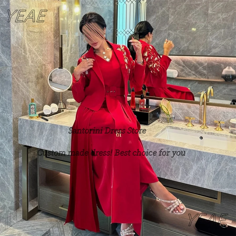 Abiti da sera con scollo a V di Santorini Giacche a maniche lunghe con perline Abito da ballo saudita Abiti da cerimonia personalizzati personalizzati personalizzati