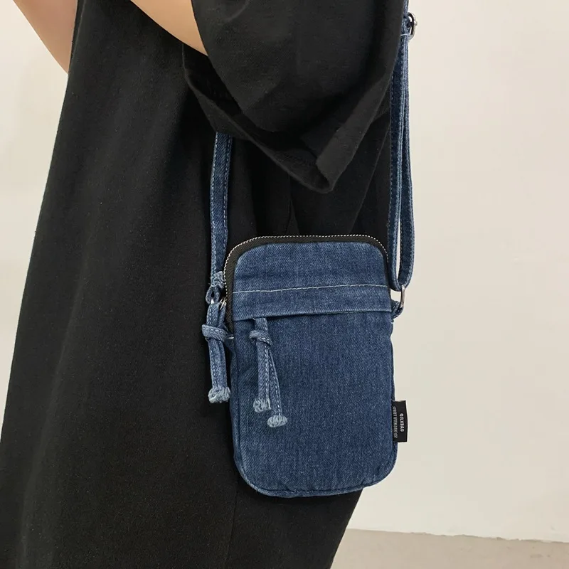

Leisure Mini Small Square Bag Multi purpose Mobile Phone Bag Denim Women's Single Shoulder Crossbody Bag