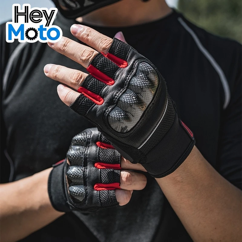 

Motorcycle Cycling Half Finger Summer Breathable Antiskid Carbon Fiber Protective Cover Gloves Outdoor Cycling Protective Gloves