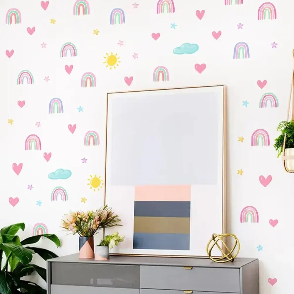 4PCS 30 X 20cm PVC Wall Stickers Rainbow Stars Love Self-adhesive Wall Decals for Girls Boys Baby Bedroom Nursery Wall Decor
