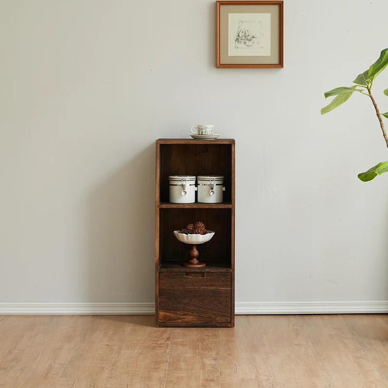 

Многослойная книжная полка из цельного дерева, разделенный напольный шкаф для хранения, полка для витрины с ящиками, простая подставка-органайзер с сеткой