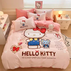 Funda nórdica de Hello Kitty para niños, edredón de tamaño completo con dibujos animados, tamaño King y Queen, funda de almohada, regalos de cumpleaños, decoración de dormitorio