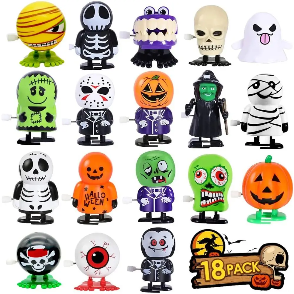 Juguete de cuerda de la serie de Halloween, juguetes de relojería de calabaza de salto, juguetes de broma de bruja de cabeza pirata, accesorios interactivos para fiestas