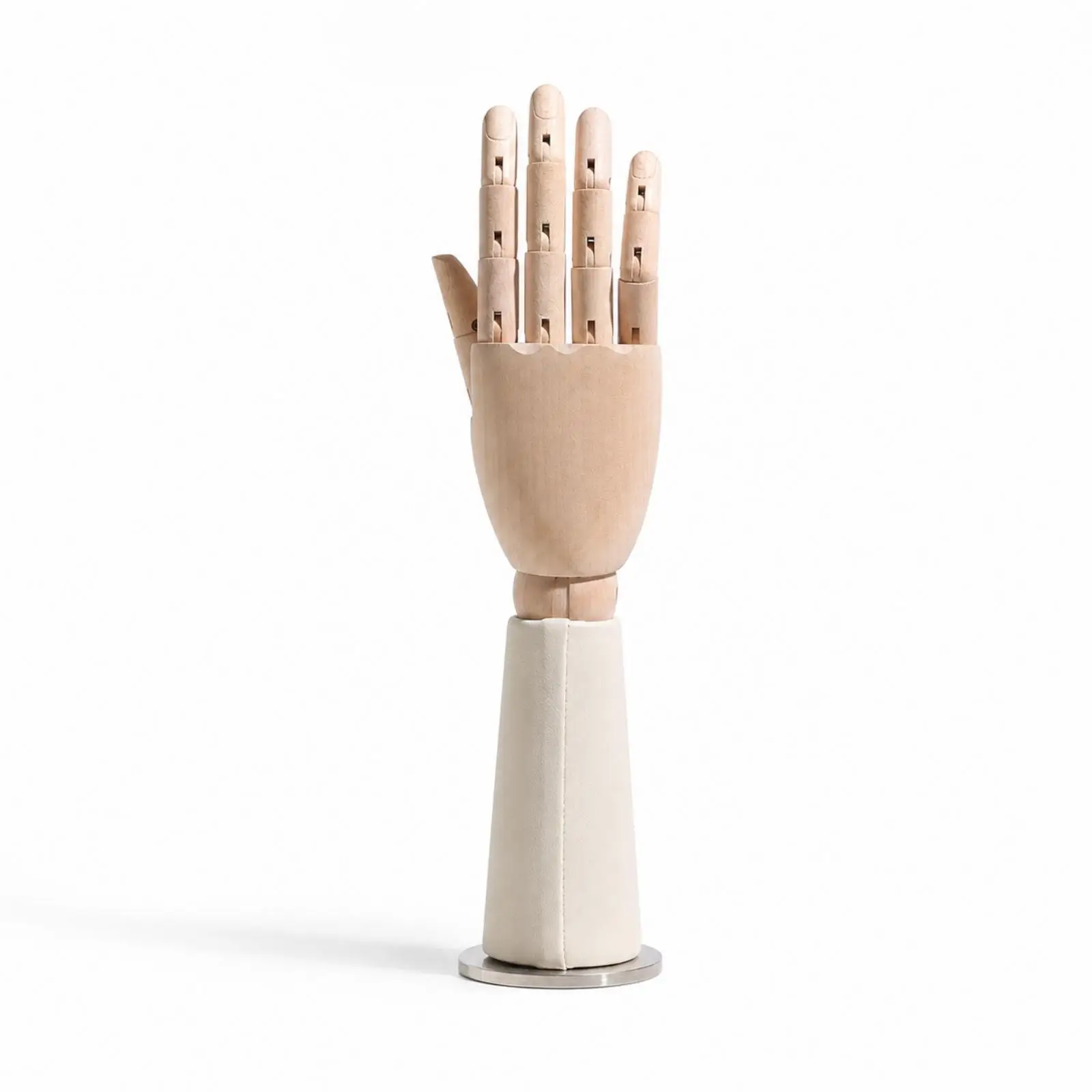 Realistic Mannequin Hand with Movable Fingers and Round Base for Ring Display Art Practice Table Decor