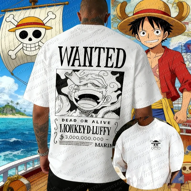

2026 Unisex Plus Size One Piece Luffy Printed T-Shirt, Men's Summer Anime Fitness Pure Cotton T-Shirt, Women's Casual Top
