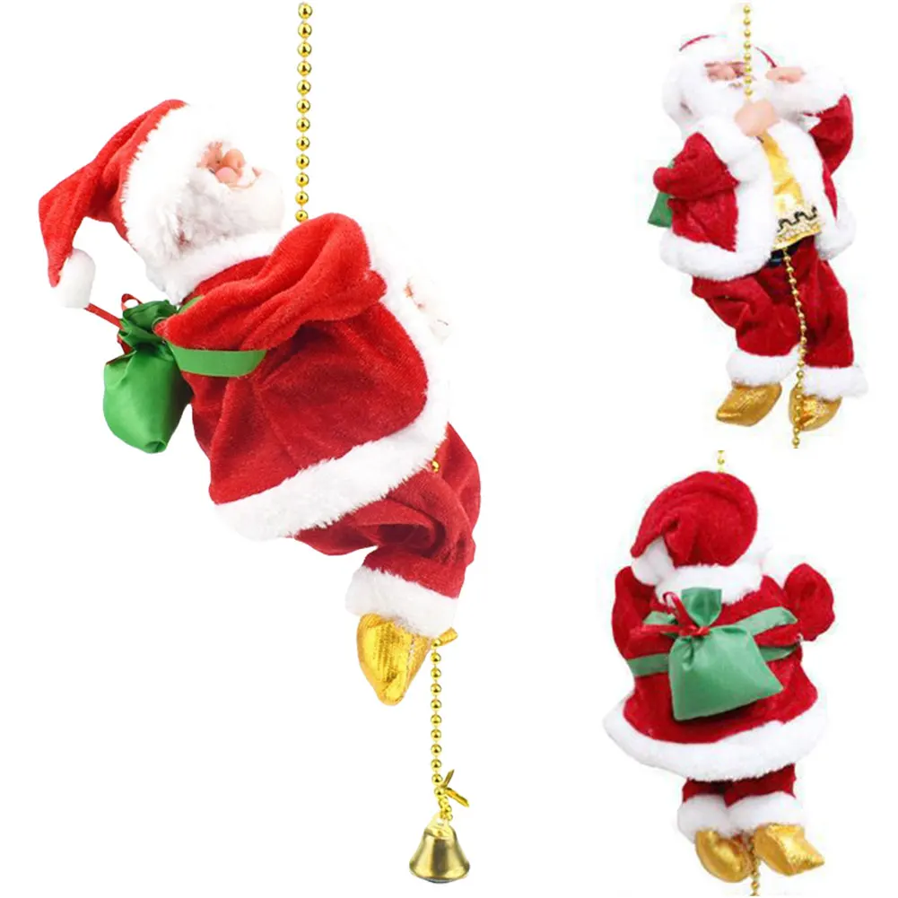 Climbing Santa with Music Christmas Ornament Electric Santa Climbing Rope Xmas Decoration Battery Operated Climbing Santa Claus