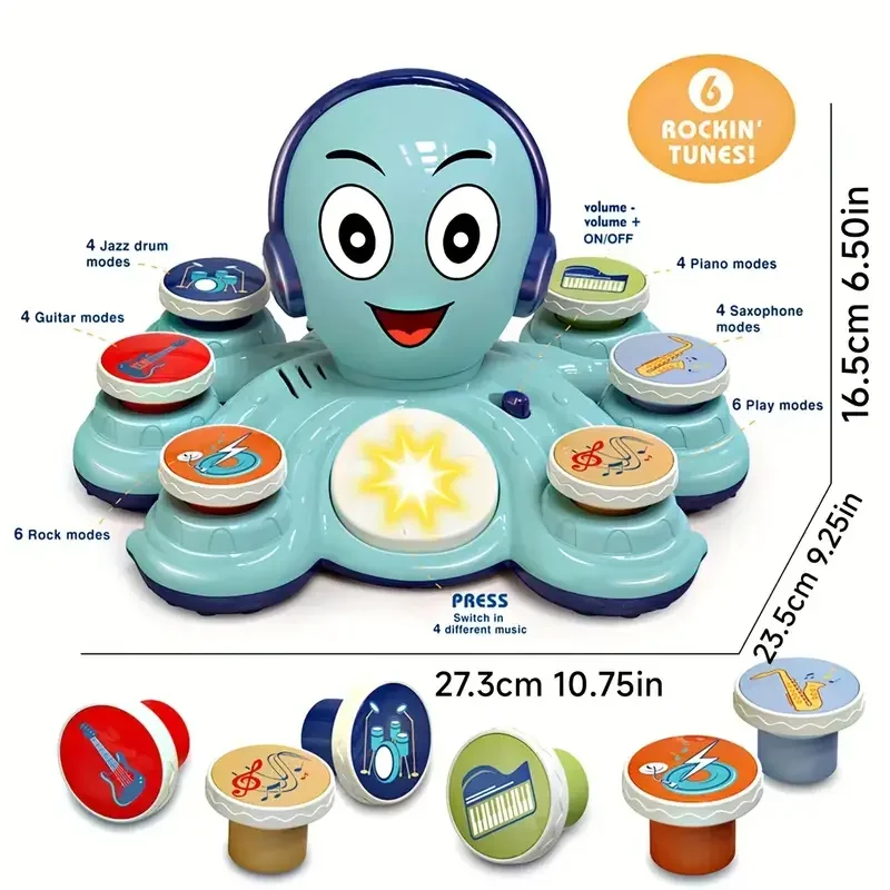 Light & Sound Octopus Baby Musical Educational Toy Safe Non-Toxic Preschool Learning Instrument Ideal Birthday Gift for kids
