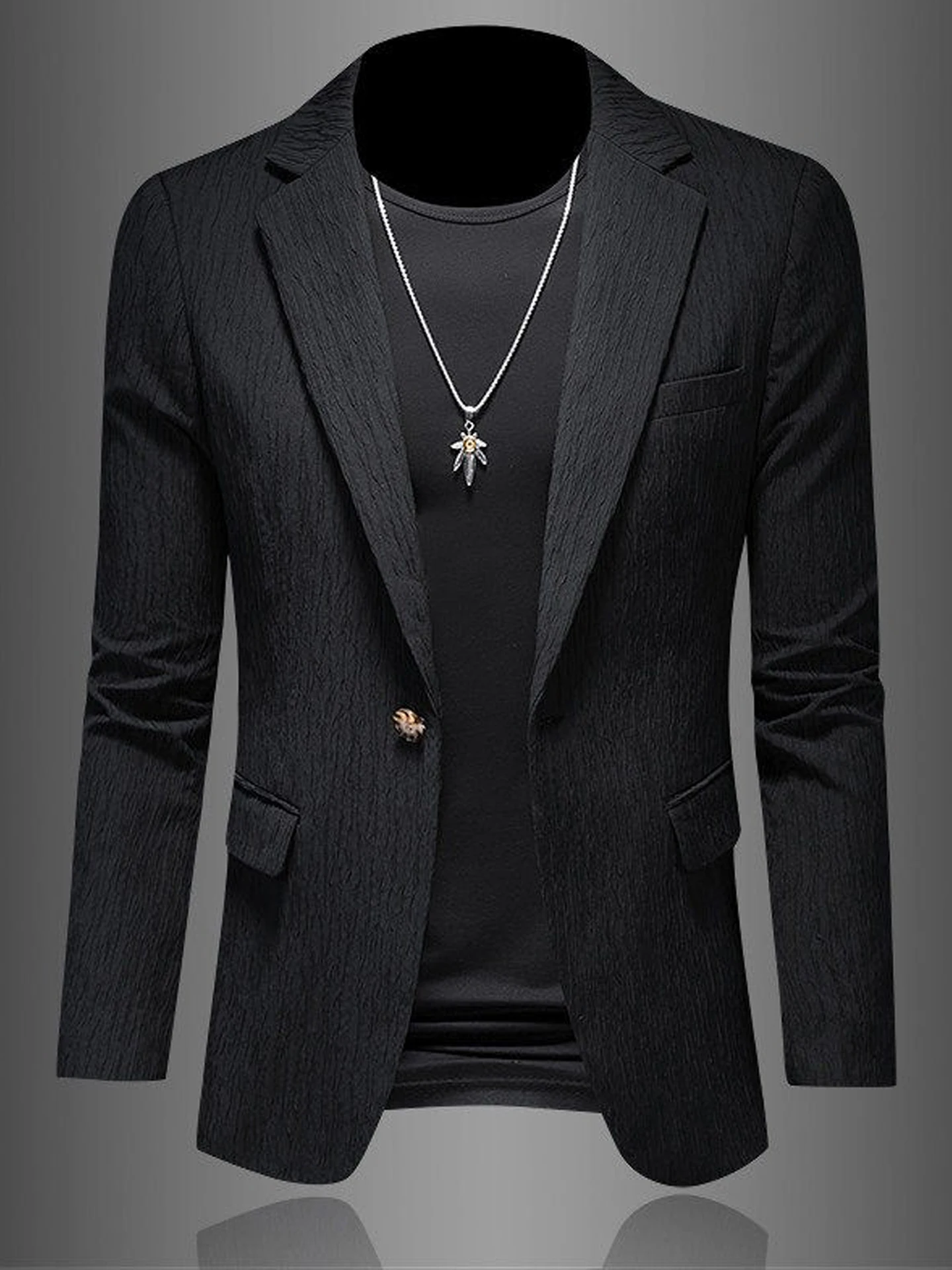 

Casual Texture Patterned Men's Suit Jaet Spring Autumn New Sle Commuter Slim Fit Single West irt Faion Urban Sle