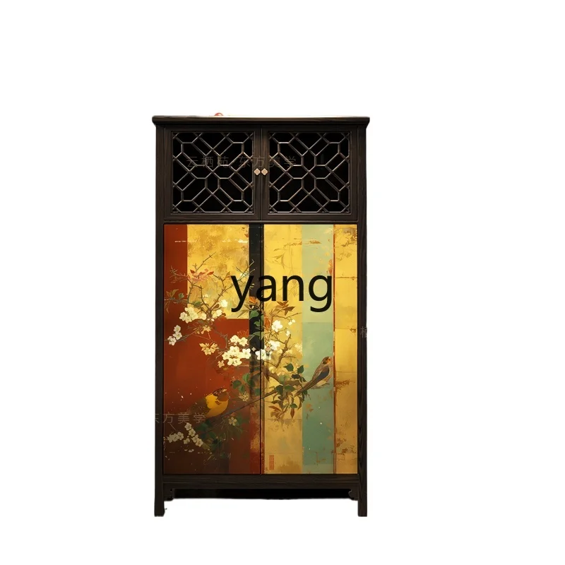 

LHF new Chinese flower and bird solid wood dining side locker wardrobe household bedroom storage decorative cabinet