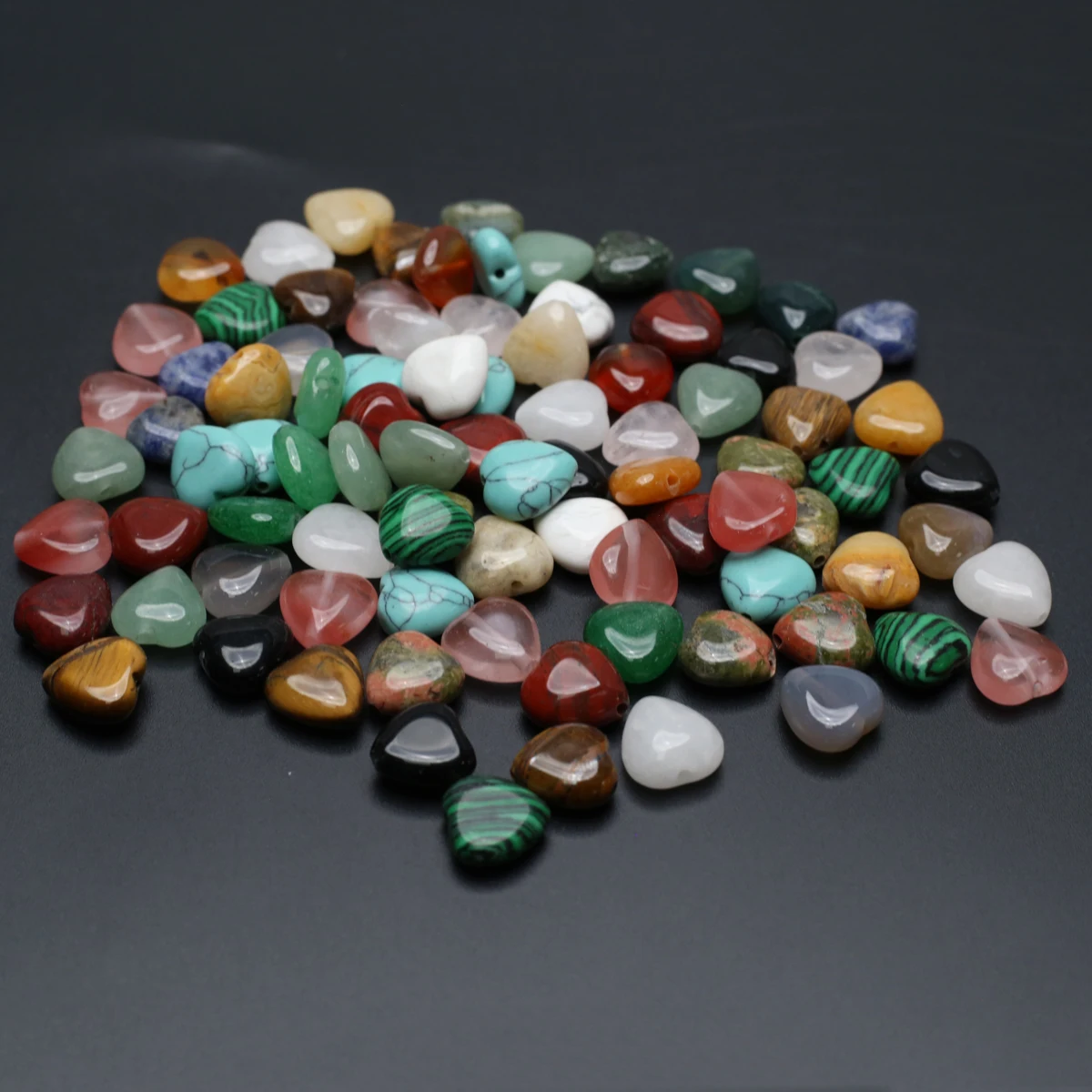 50PCS Wholesale Heart Shaped Vertical Hole Natural Crystal Agate Jade Loose Spacing Loose Bead Jewelry Making DIY Necklace Gift image 3