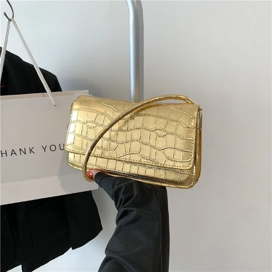 Golden Korea Serpentine Girl Woman Messenger Trend Shoulder Bags PU PVC Leather Women Lady Shining Handbag Purses MINI Small Bag