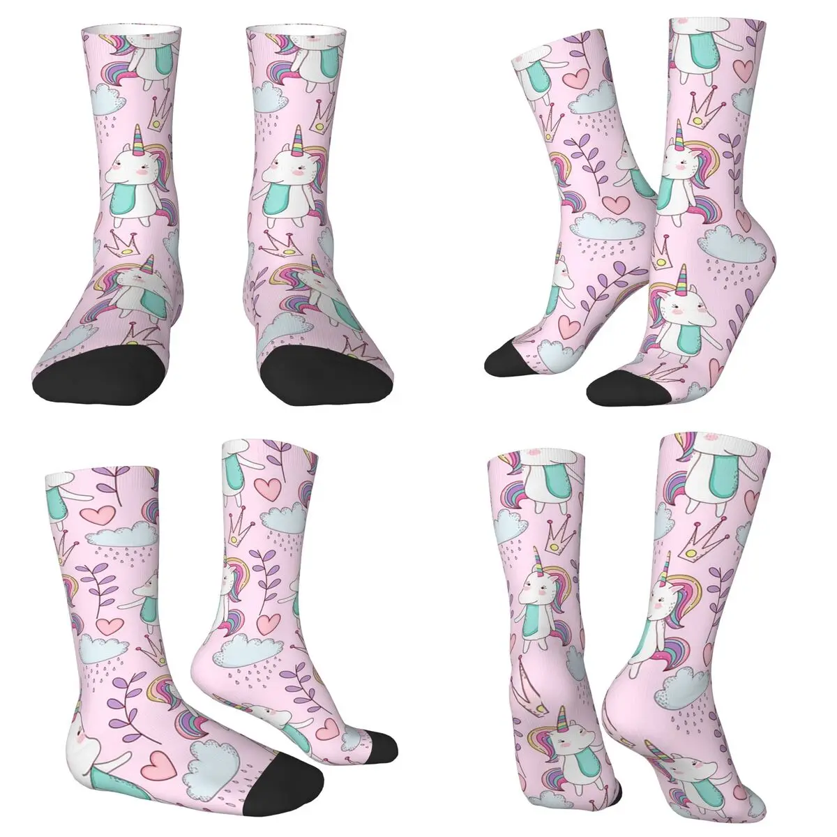 All Seasons Crew Stockings Cartoon Cute Unicorn In Pink Pattern Socks Casual Long Socks for Men Women Valentine's Day Gifts