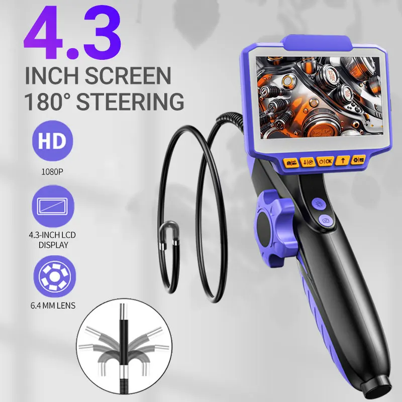 Gelenkiges Endoskop 1080P 6,4mm & 6,2mm 4,3 Zoll LCD-Monitor Industrielle Inspektionskamera für Wand- und Motorlochuntersuchungen