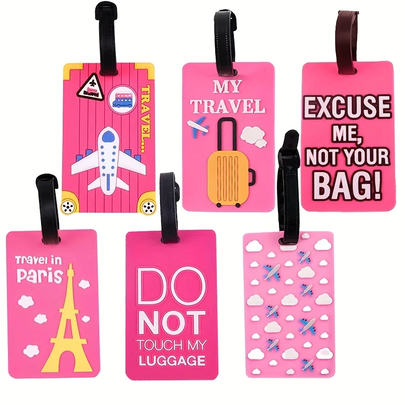 3pcs Girl Series Airplane Cloud Suitcase Cartoon Pattern Letter Luggage Tag Anti-loss Travel Bag Information Identification Tag