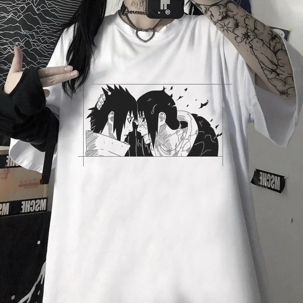 Summer men's popular Japanese anime Naruto and Uchiha Sato pattern printed short-sleeved T-shirt casual top