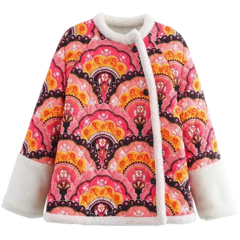 2024 Autunno delle nuove donne lungo Sve stampato cappotto di pelliccia di agnello pendolari design versatile casual allentato capispalla