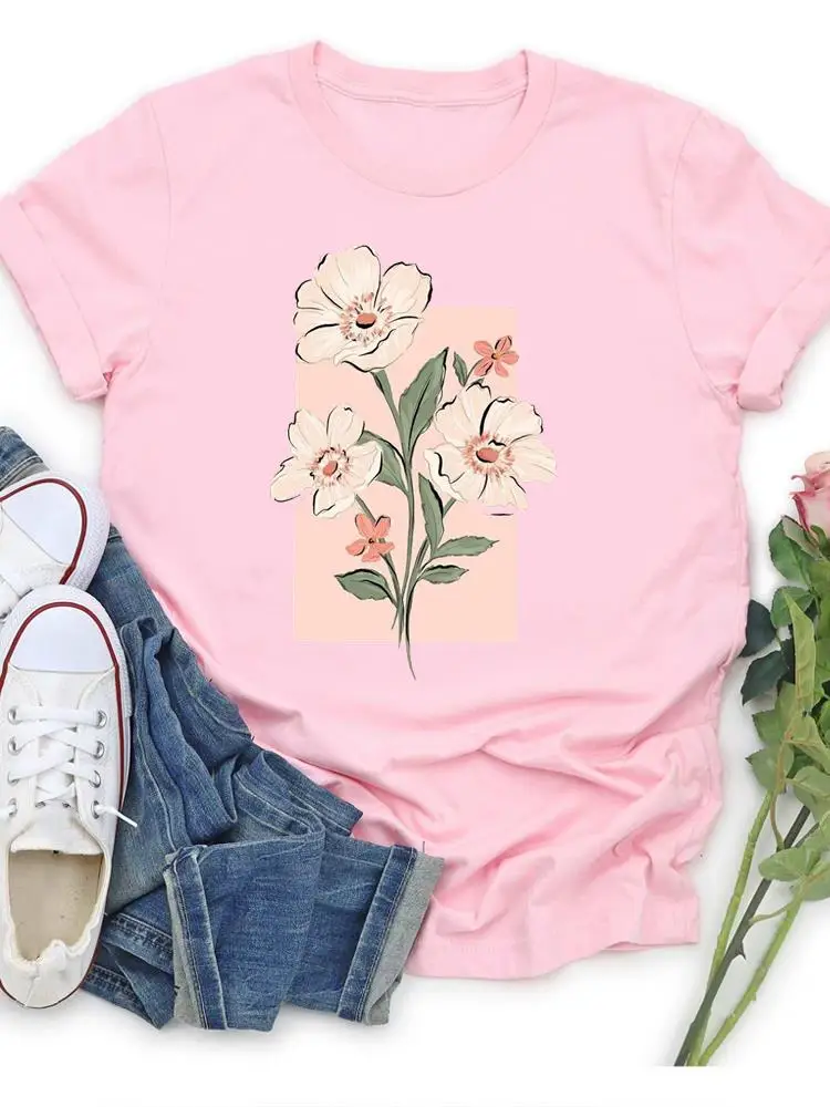 Clothing Female Summer T Fashion Casual Tee Watercolor Flower 90s Style Short Sleeve Printed Women Clothes Graphic T-shirts