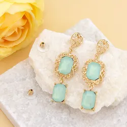 Square Crystal Algeria Moroccan Earring For Women Gold Color Hollow Arabesque Ear Drop Middle Eastern Brides Wedding Jewelry