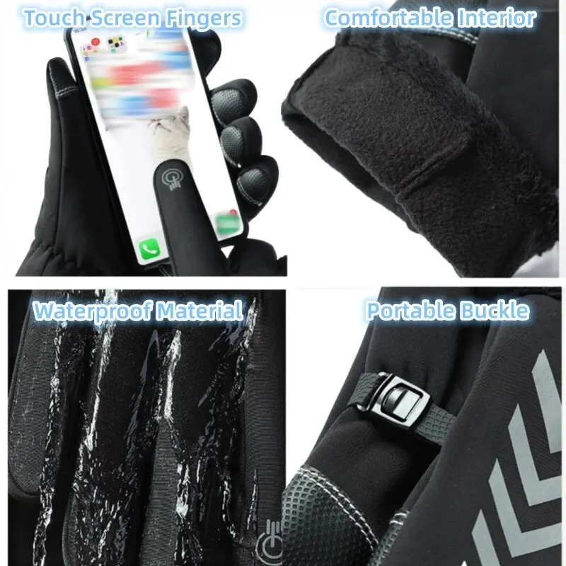 قفازات تزلج حرارية مقاومة للماء ، قفازات شتوية ، طقس ، مناسبة للأماكن الخارجية والجري وركوب الدراجات وركوب الخيل وصيد الأسماك والمشي لمسافات طويلة