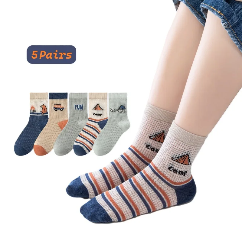 5 Pairs BOYS GIRLS Cotton Socks Children's Cute Cartoon Socks Mid-tube Socks Non-Slip Breathable Soft Socks