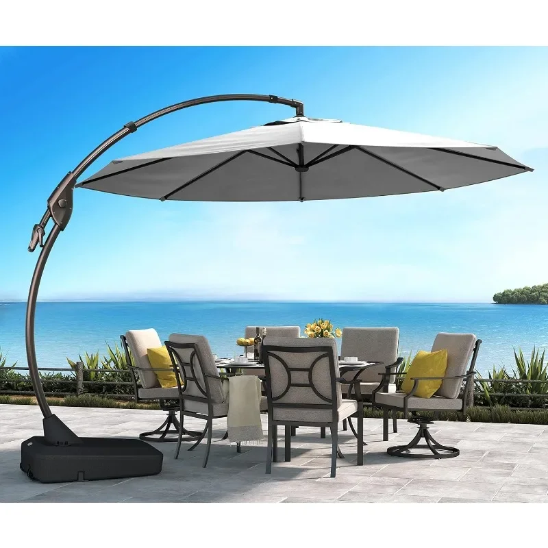 Grand patio Sunbrella 12 FT Offset Umbrella Outdoor Aluminum Cantilever Round Sun Shade with Base for Pool Garden Yard