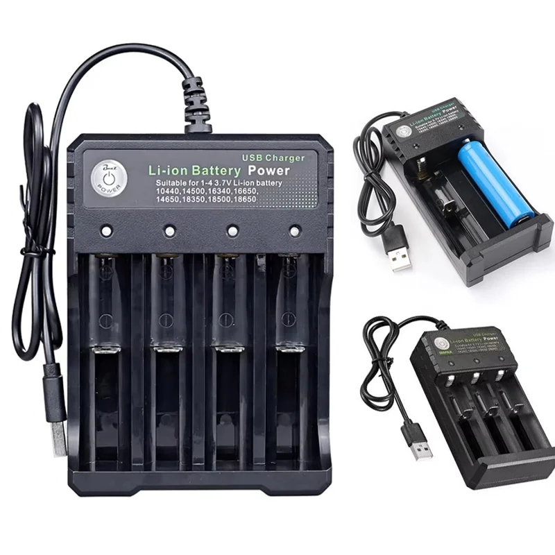 Smart Charger 2 3 4 Slots 4.2V Li-ion Battery USB Independent Charging For 18650 18500 14500 16650 26650 Lithium Battery Charger