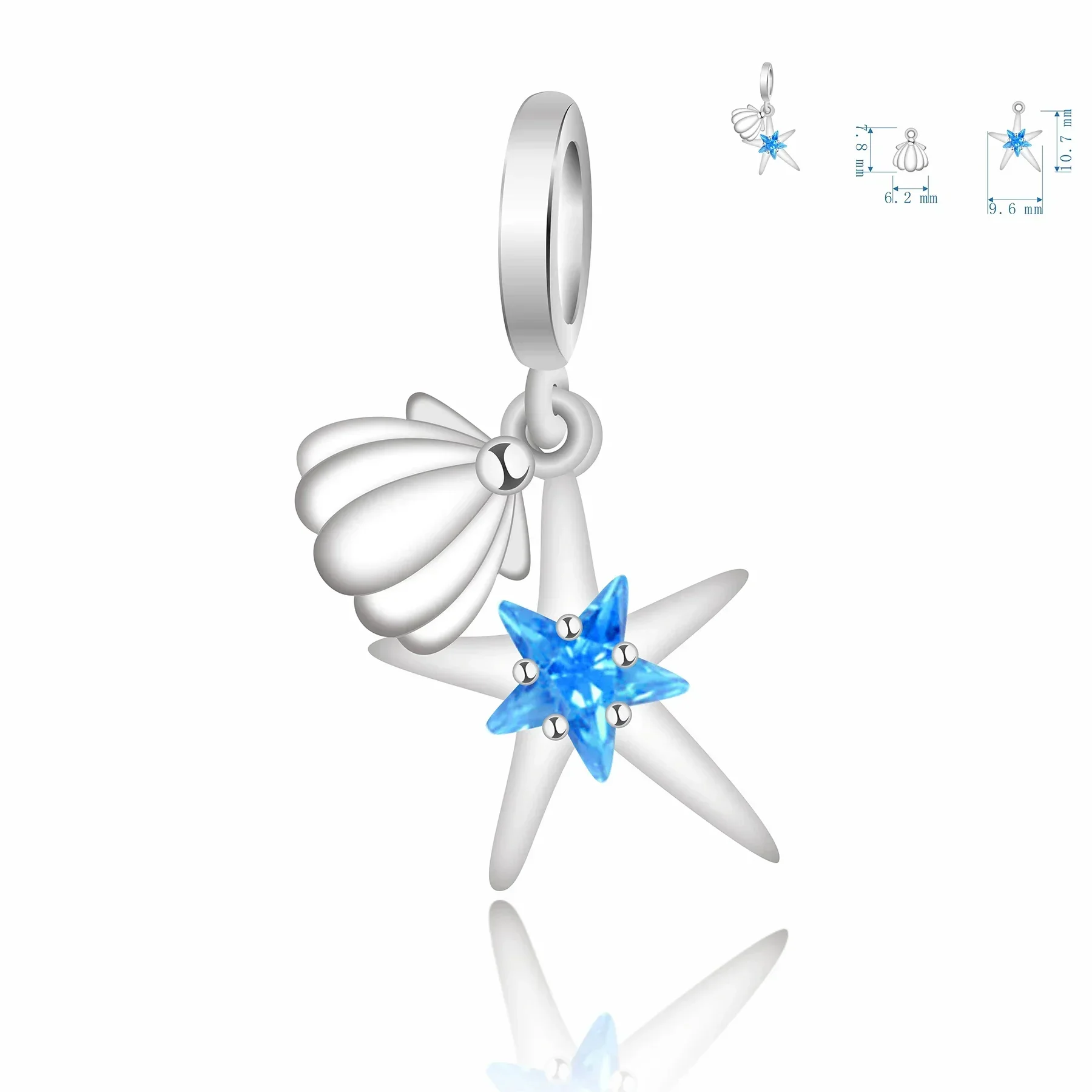 FC Jewelry Fit Original Pan Charms Bracelet 925 Sterling Silver Ocean Blue Zircon Star and Shell Bead For Making Women Berlque