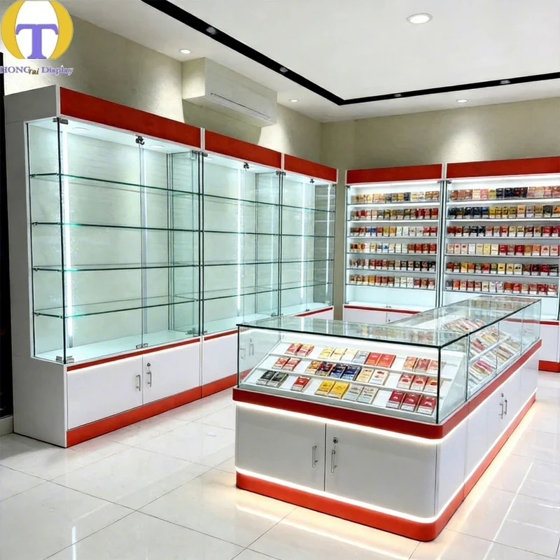custom.High-end Store Counter Showcase LED Lighting Unfinished Durable Waterproof Luxury Smoke Boutique Shop Mall