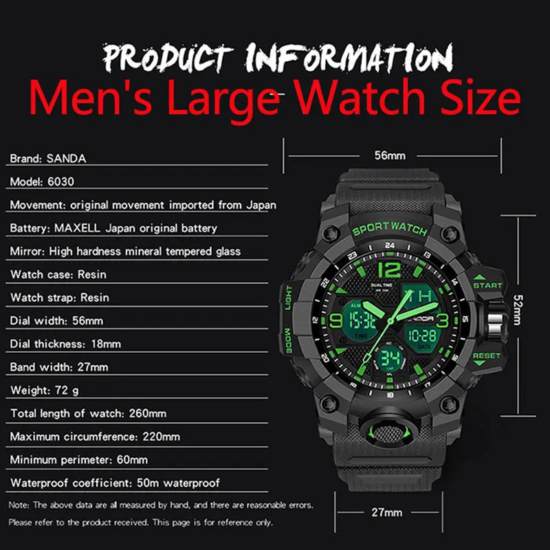 SANDA orologi militari da uomo orologio sportivo bianco LED orologio digitale da uomo impermeabile 50M orologio multifunzione Relogio Masculino