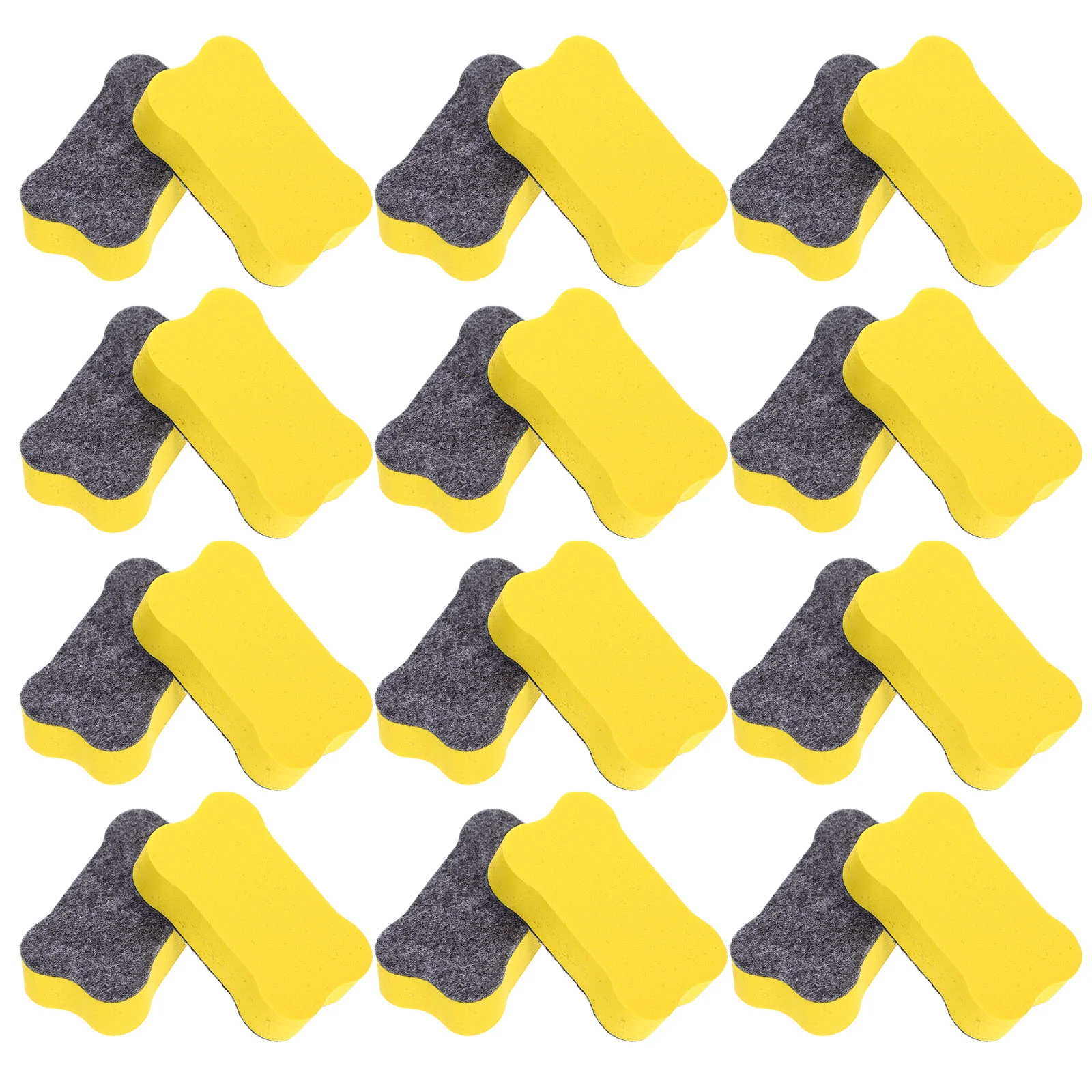 24pcs Whiteboard Eraser 7x4x2 Yellow EVA Felt Cloth Lightweight Portable Non Magnetic Bone Shaped School Home Office Supplies