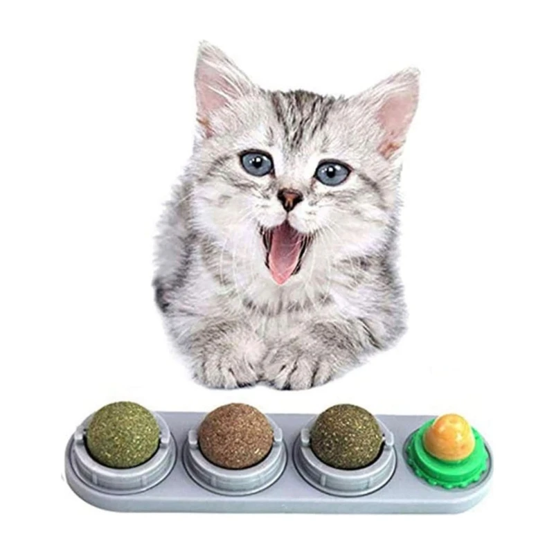 Natural Catnip Wall Stick-on Ball Toy Scratchers Treats Healthy Natural Removes Balls to Promote Digestion Grass