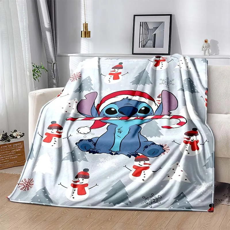 6 Sizes Warm Soft Stitch Christmas Print Blanket Fluffy Plush Sofa Bed Throw Blanket for Kids and Adults Travel Home Supplies