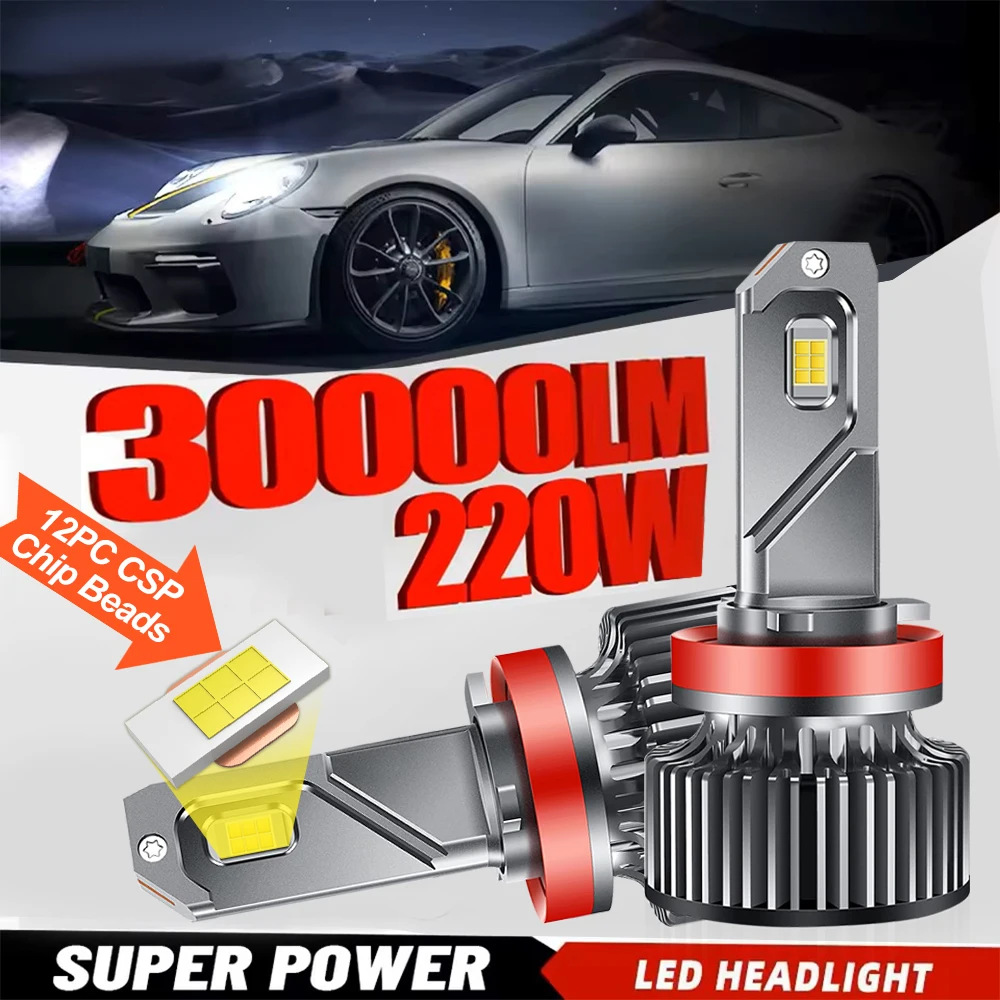 

220W Canbus LED Headlight Bulbs 30000LM CSP Chips 9005 HB3 H11 Car Lights 6000K White Front Lamps 12V Turbo Auto Headlamps