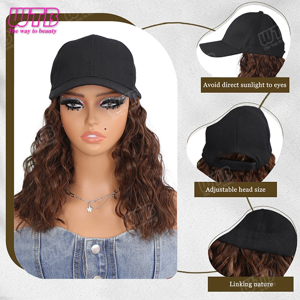 قبعة بيسبول صناعية مع وصلات شعر، قبعة صناعية مع شعر مرفق للنساء، قبعة مجعدة قابلة للتعديل #2