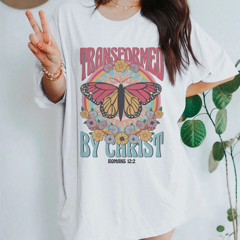 

Vintage Aesthetic Bible Verse Tee Shirt Women Short Sleeve Floral Print Christian T-Shirts Religious T Shirt Retro Boho Tops