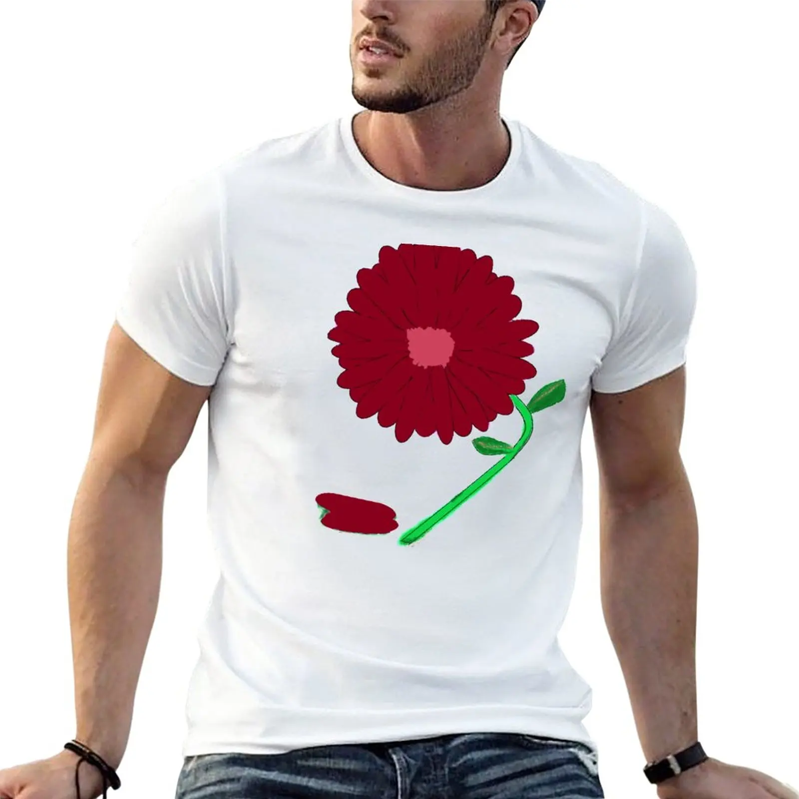 Burgundy Flower With Rose Center and Green Stem T-Shirt boys animal print shirt vintage t shirt slim fit t shirts for men